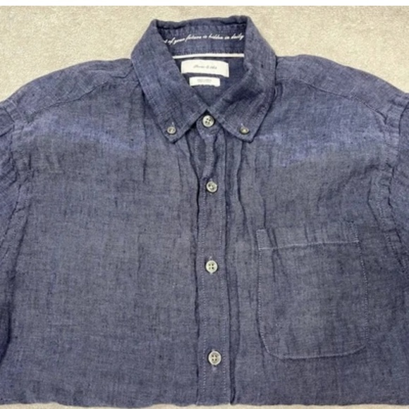 Porter & Ash Men's denim Blue Button-Up Shirt 100% Linen sz Large - Picture 2 of 7